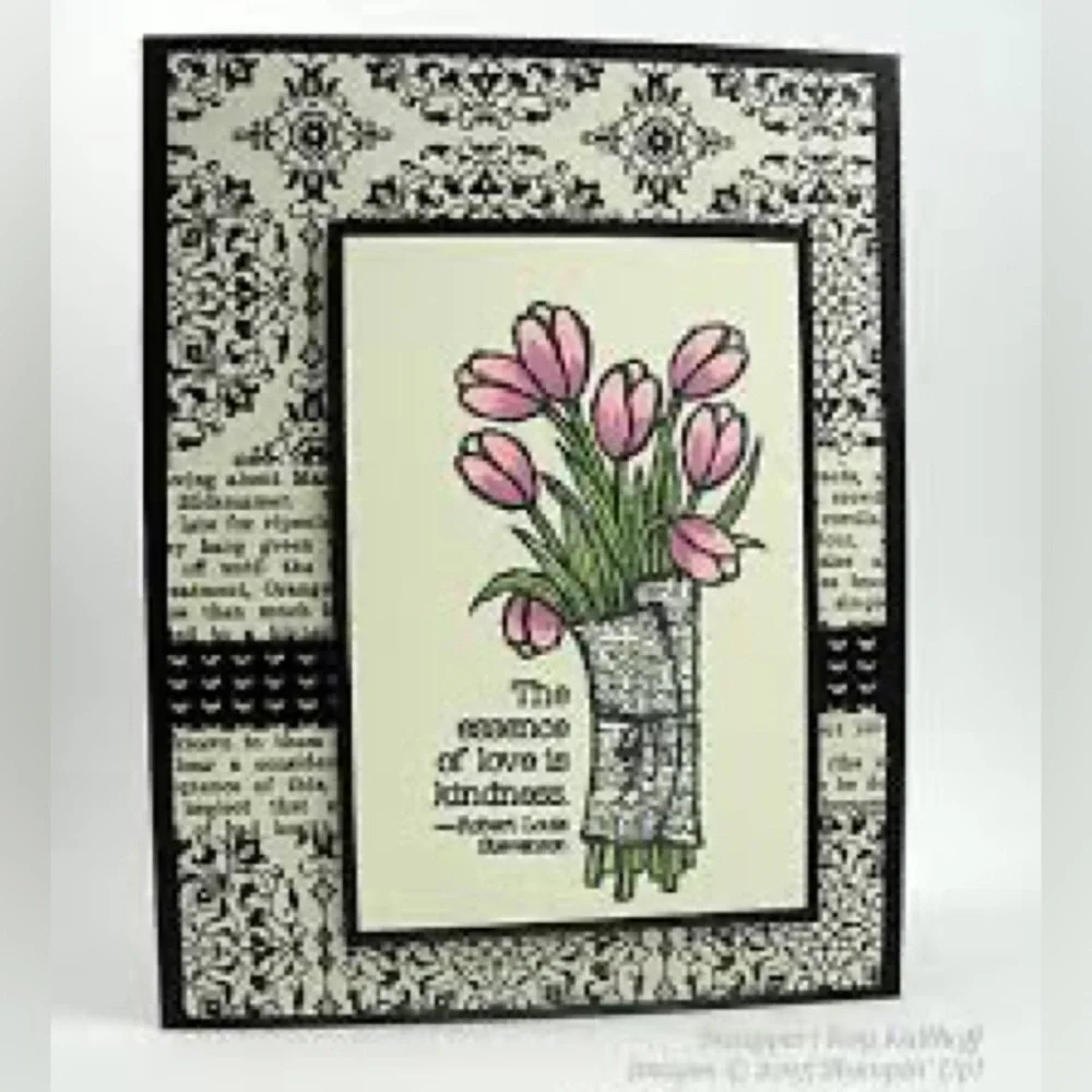 Stampin Up Love Kindness Tulip Valentine Flowers Retired Stamp Rubber Wood Mount
